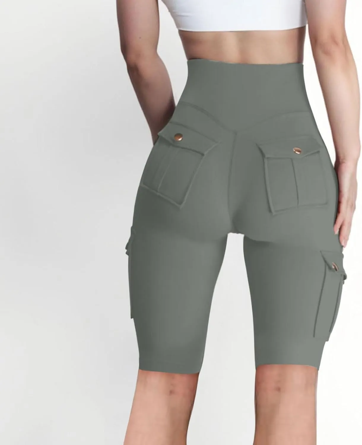 Women's Butt Lifting Biker Shorts High Waist Cargo Yoga Pants Stretch Joggers Leggings Sweatpants with Flap Pocket