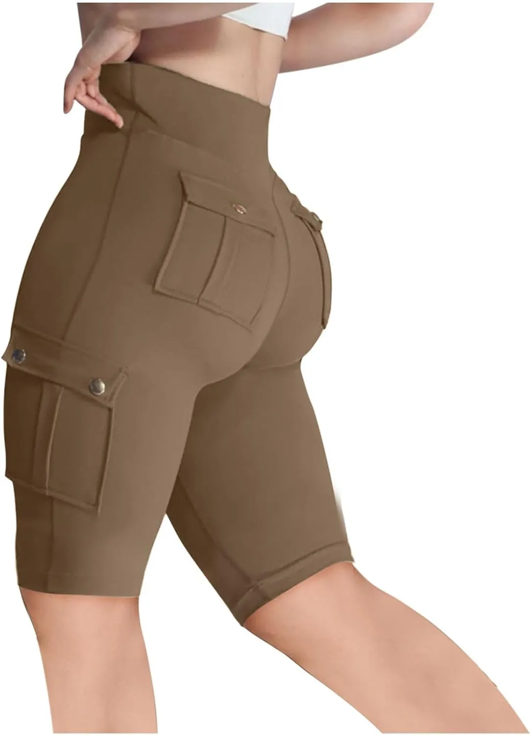 Women's Butt Lifting Biker Shorts High Waist Cargo Yoga Pants Stretch Joggers Leggings Sweatpants with Flap Pocket