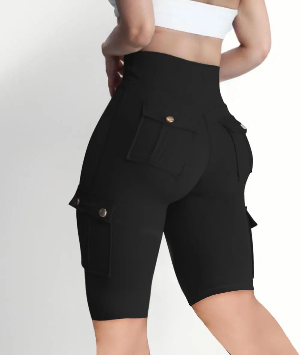 Women's Butt Lifting Biker Shorts High Waist Cargo Yoga Pants Stretch Joggers Leggings Sweatpants with Flap Pocket