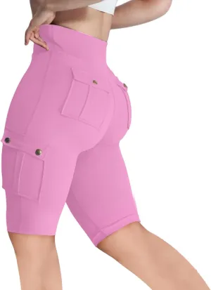 Women's Butt Lifting Biker Shorts High Waist Cargo Yoga Pants Stretch Joggers Leggings Sweatpants with Flap Pocket