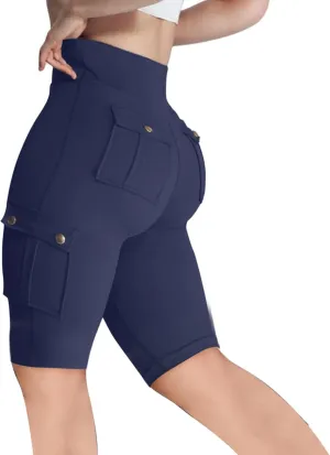 Women's Butt Lifting Biker Shorts High Waist Cargo Yoga Pants Stretch Joggers Leggings Sweatpants with Flap Pocket