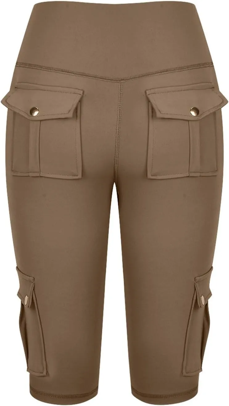 Women's Butt Lifting Biker Shorts High Waist Cargo Yoga Pants Stretch Joggers Leggings Sweatpants with Flap Pocket