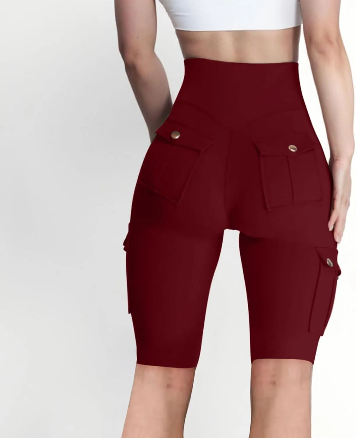 Women's Butt Lifting Biker Shorts High Waist Cargo Yoga Pants Stretch Joggers Leggings Sweatpants with Flap Pocket