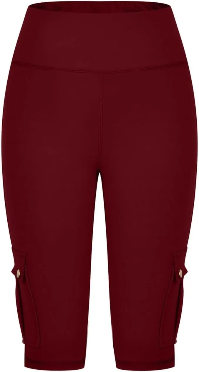 Women's Butt Lifting Biker Shorts High Waist Cargo Yoga Pants Stretch Joggers Leggings Sweatpants with Flap Pocket