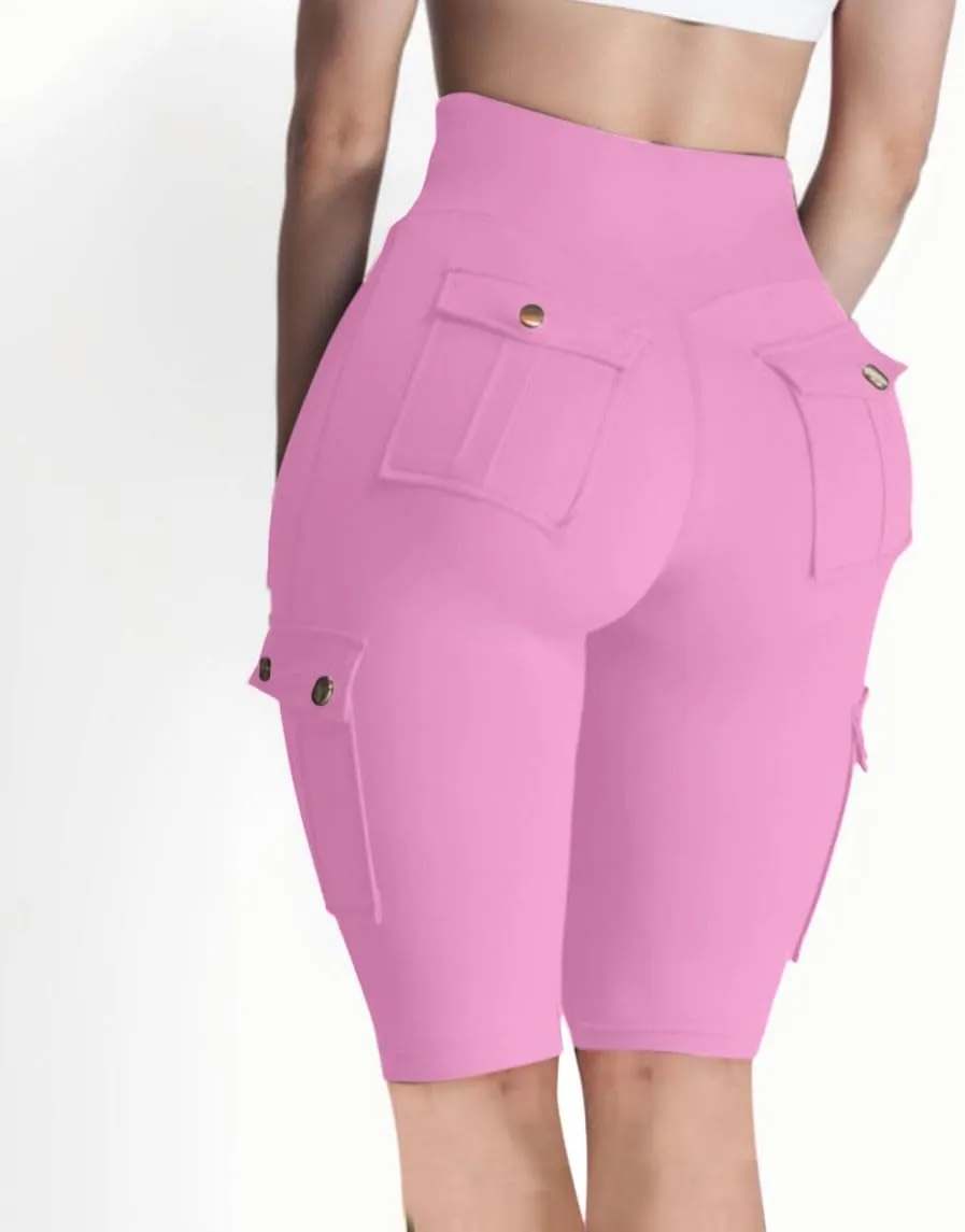 Women's Butt Lifting Biker Shorts High Waist Cargo Yoga Pants Stretch Joggers Leggings Sweatpants with Flap Pocket