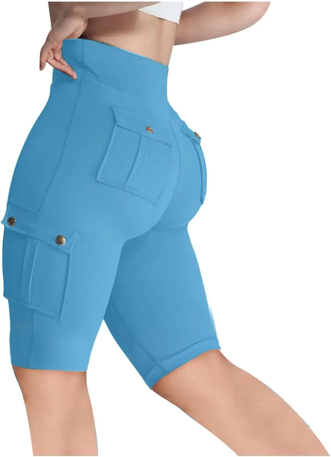 Women's Butt Lifting Biker Shorts High Waist Cargo Yoga Pants Stretch Joggers Leggings Sweatpants with Flap Pocket