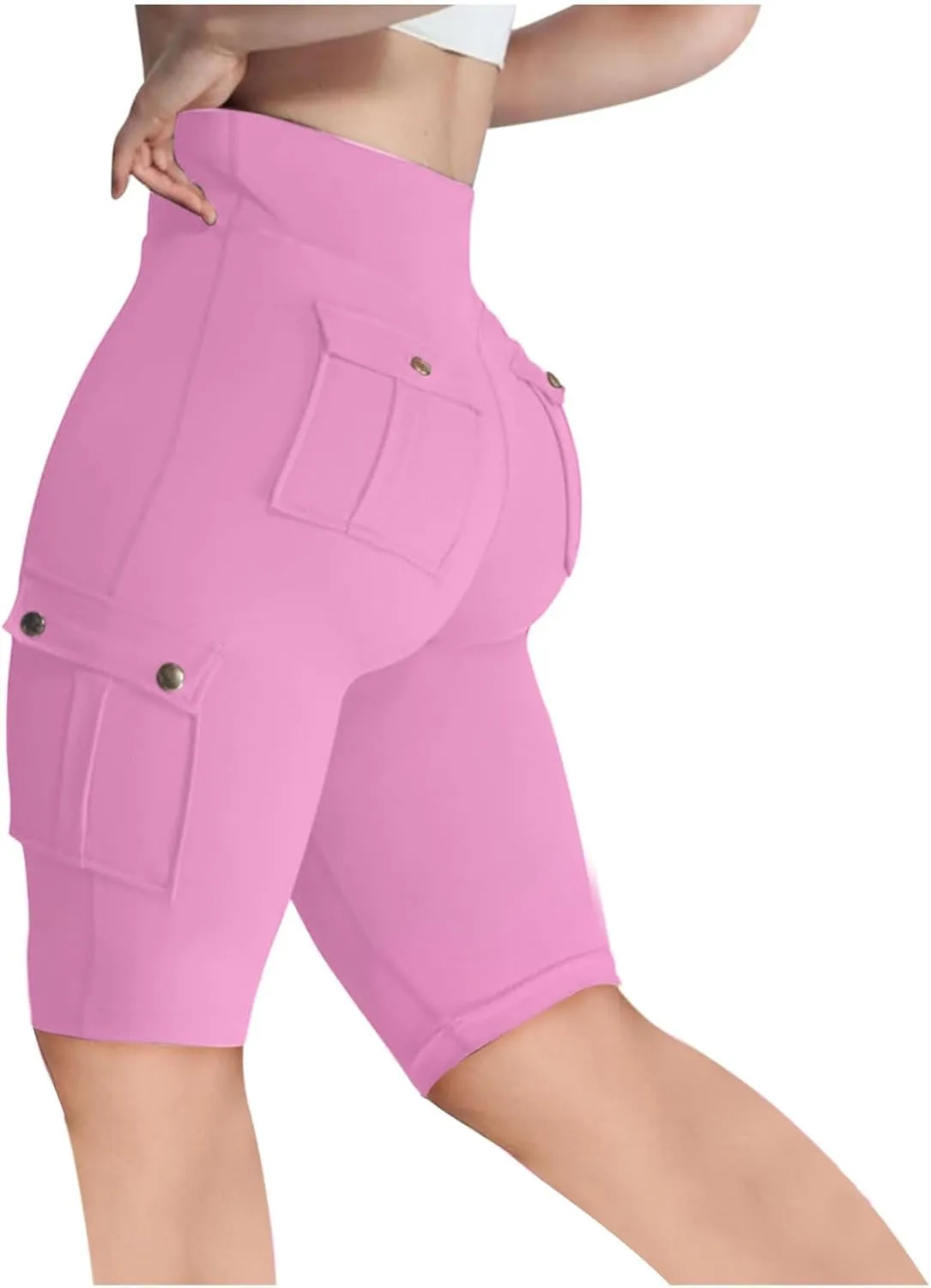 Women's Butt Lifting Biker Shorts High Waist Cargo Yoga Pants Stretch Joggers Leggings Sweatpants with Flap Pocket