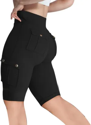 Women's Butt Lifting Biker Shorts High Waist Cargo Yoga Pants Stretch Joggers Leggings Sweatpants with Flap Pocket