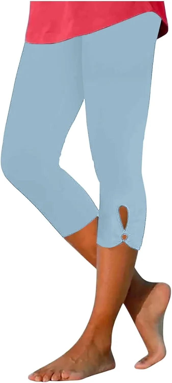 Women's Capri Trouser Ladies Three Quarter Half Pants Slim Fitting Yoga Gym Shorts High Waisted 3/4 Elasticated Trouser