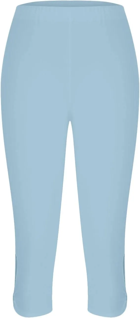 Women's Capri Trouser Ladies Three Quarter Half Pants Slim Fitting Yoga Gym Shorts High Waisted 3/4 Elasticated Trouser