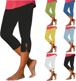 Women's Capri Trouser Ladies Three Quarter Half Pants Slim Fitting Yoga Gym Shorts High Waisted 3/4 Elasticated Trouser
