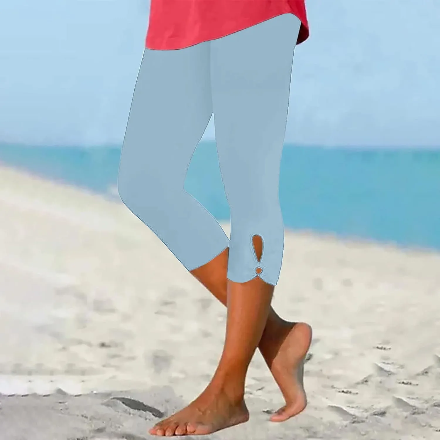 Women's Capri Trouser Ladies Three Quarter Half Pants Slim Fitting Yoga Gym Shorts High Waisted 3/4 Elasticated Trouser