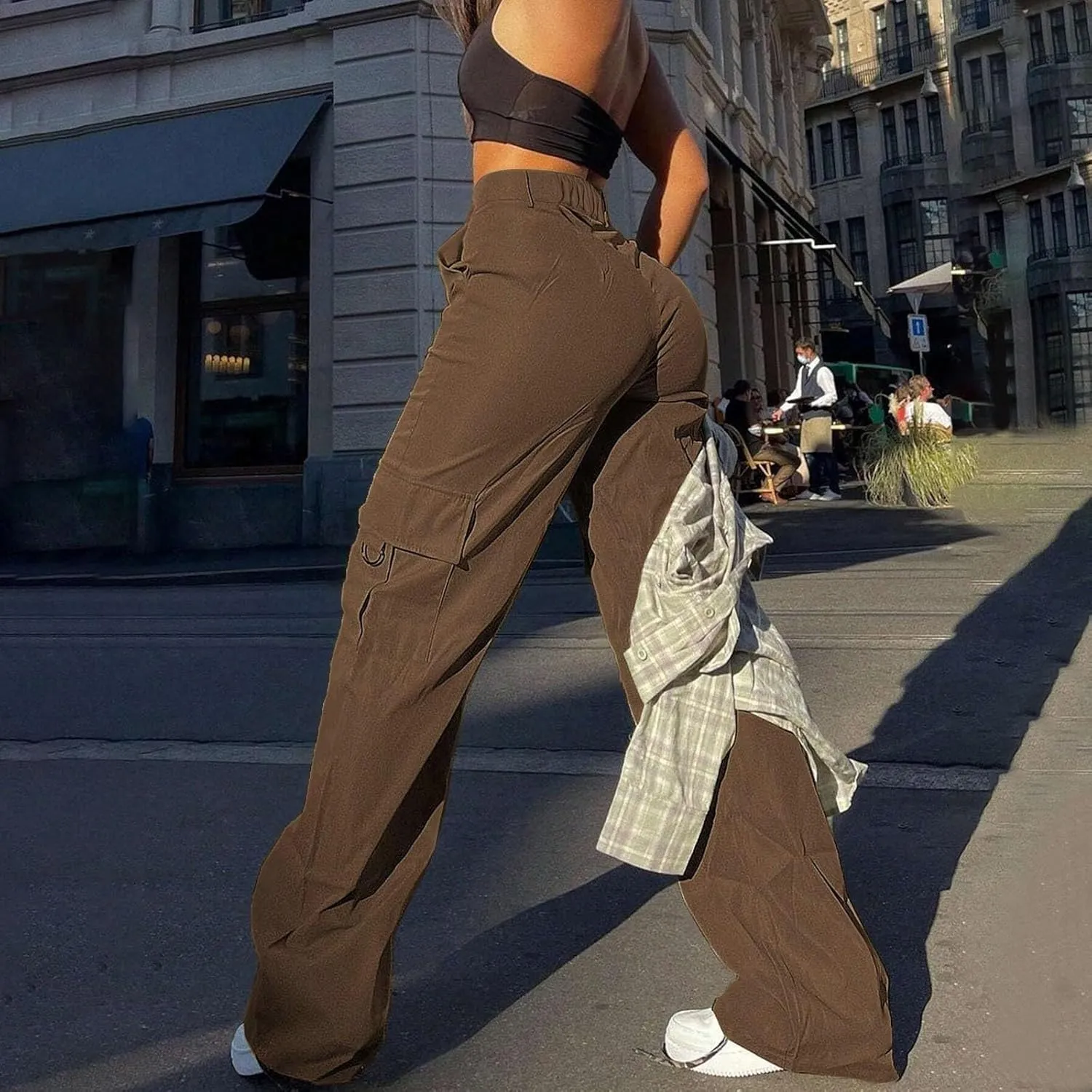 Womens Cargo Pants with Pockets Casual Fleece Baggy Sweatpants High Waisted Joggers Leggings for Women