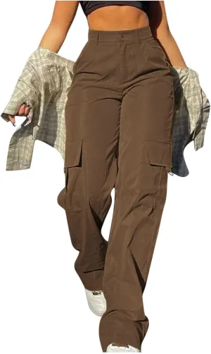 Womens Cargo Pants with Pockets Casual Fleece Baggy Sweatpants High Waisted Joggers Leggings for Women