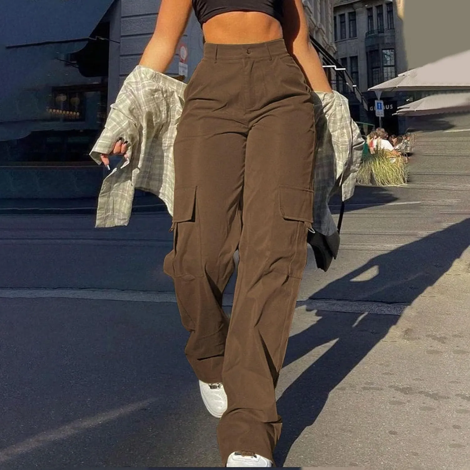 Womens Cargo Pants with Pockets Casual Fleece Baggy Sweatpants High Waisted Joggers Leggings for Women
