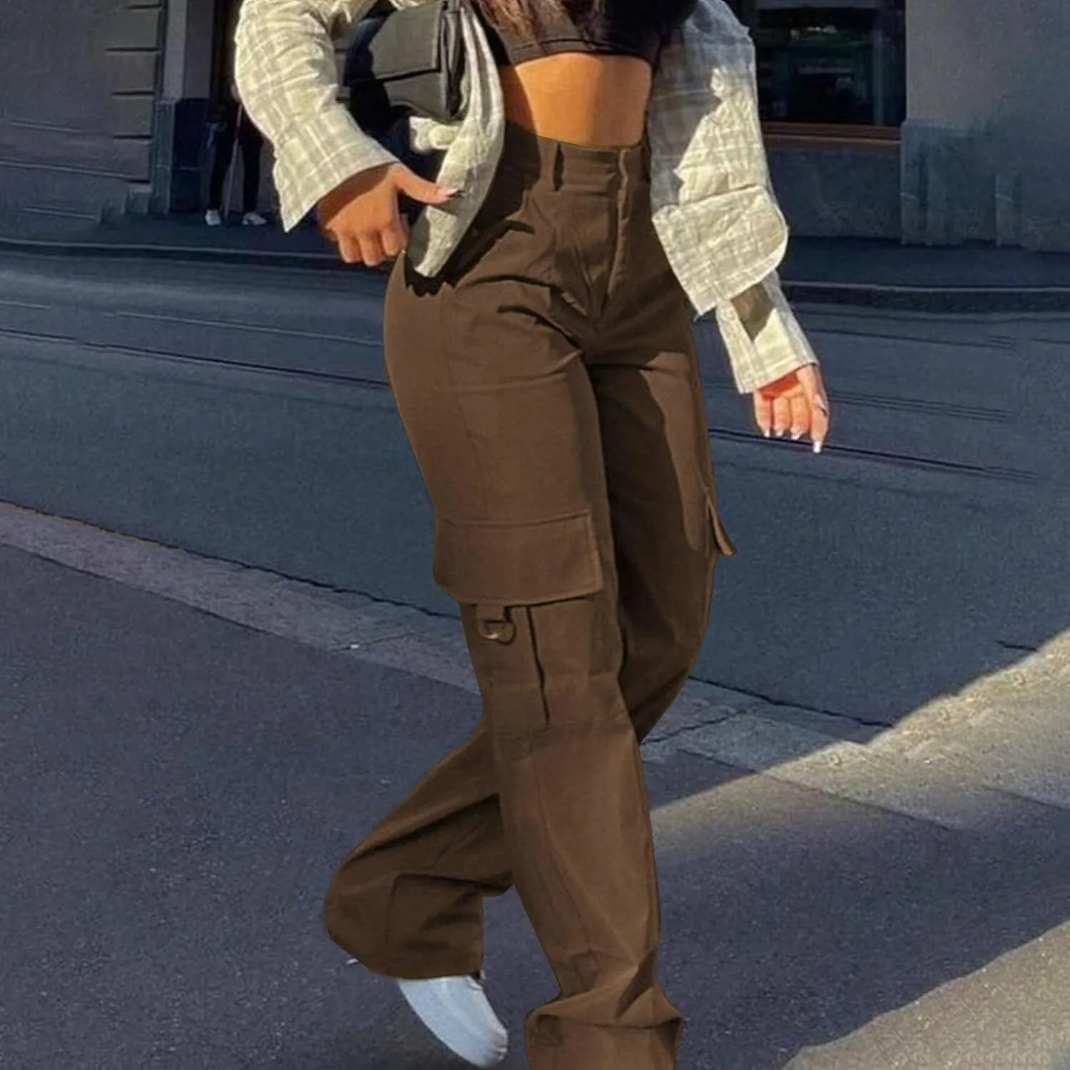 Womens Cargo Pants with Pockets Casual Fleece Baggy Sweatpants High Waisted Joggers Leggings for Women
