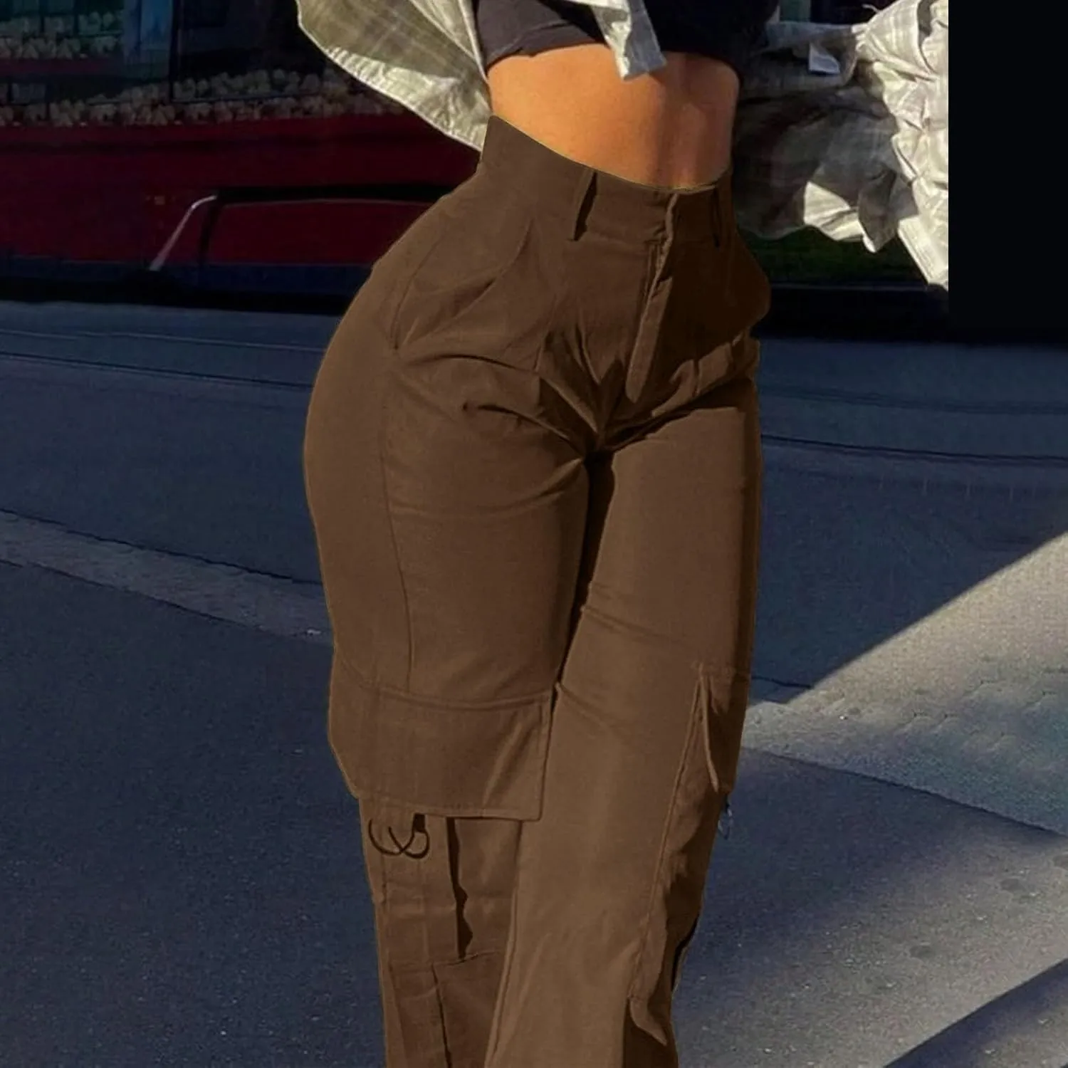 Womens Cargo Pants with Pockets Casual Fleece Baggy Sweatpants High Waisted Joggers Leggings for Women