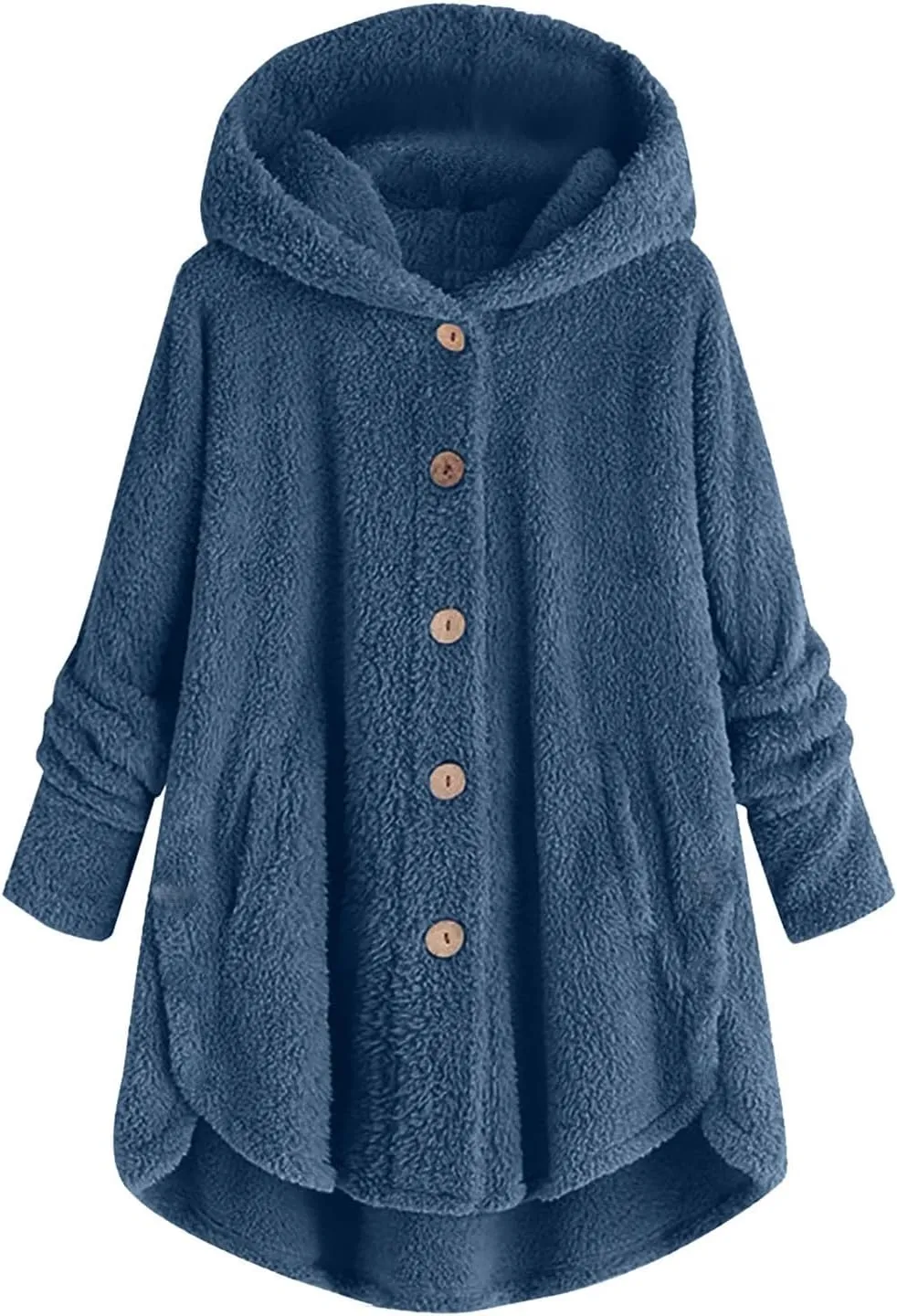 Womens Casual Fleece Jackets Oversized Button Down Winter Hooded Coats Long Sleeve Cardigan Sweater With Pockets