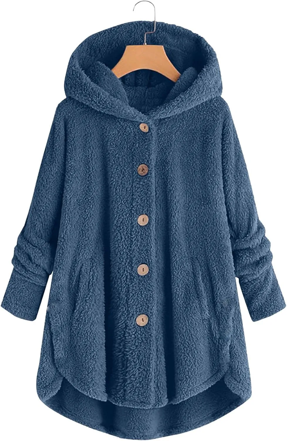 Womens Casual Fleece Jackets Oversized Button Down Winter Hooded Coats Long Sleeve Cardigan Sweater With Pockets