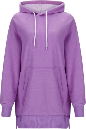 Women's Casual Long Hoodies Oversized Thick Fleece Hooded Sweatshirt Pullover Side Split High Low Hem Tops