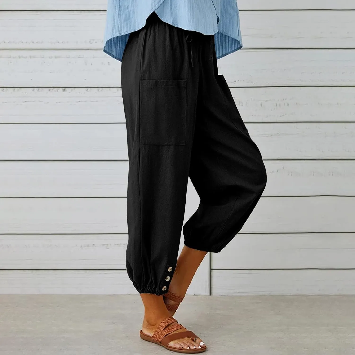 Women's Casual Pants & Capris Linen Pants Women Lounge Elastic Waist Pants Cute Wide Leg Trousers Summer Pants