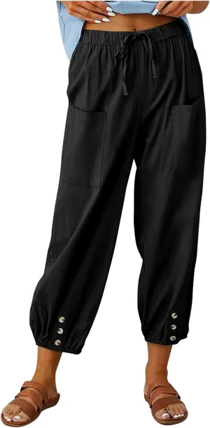 Women's Casual Pants & Capris Linen Pants Women Lounge Elastic Waist Pants Cute Wide Leg Trousers Summer Pants
