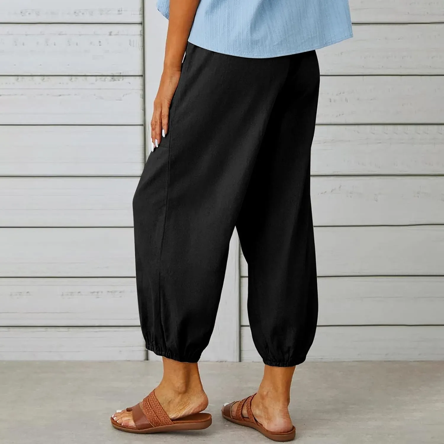 Women's Casual Pants & Capris Linen Pants Women Lounge Elastic Waist Pants Cute Wide Leg Trousers Summer Pants