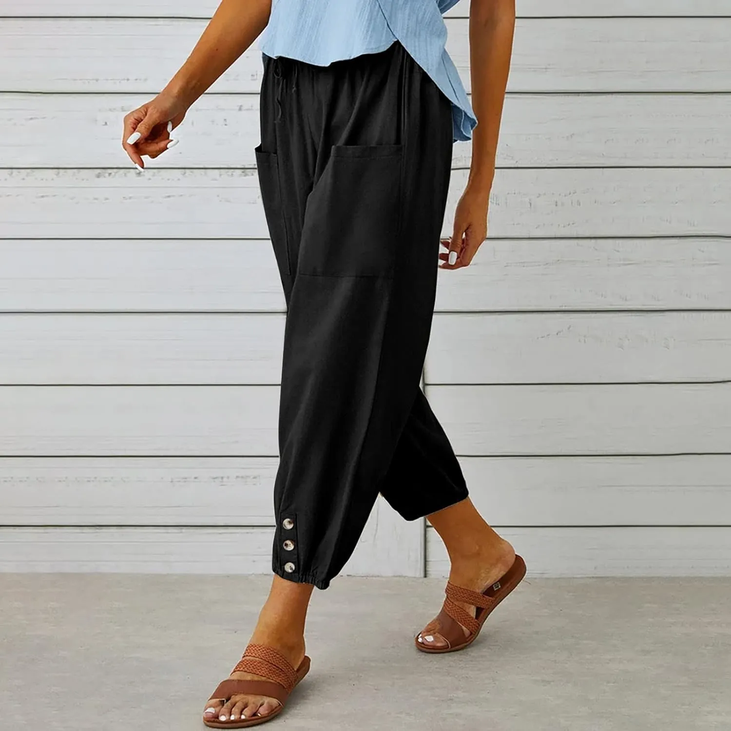 Women's Casual Pants & Capris Linen Pants Women Lounge Elastic Waist Pants Cute Wide Leg Trousers Summer Pants