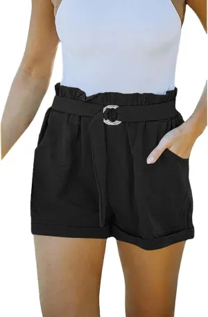 Women's Casual Short Solid Color High Waist Rise Roll Up Hem Shorts Summer Beach Sports Workout Outfits Clothing