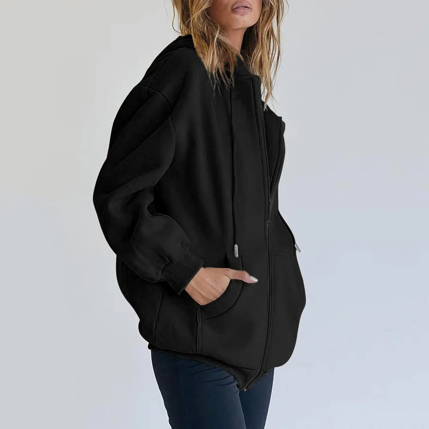 Womens Casual Sweatshirts Full Zipper Hoodies Loose Long Sleeve Drawsting Pullover with Pockets 2024 Fall Workout Tops