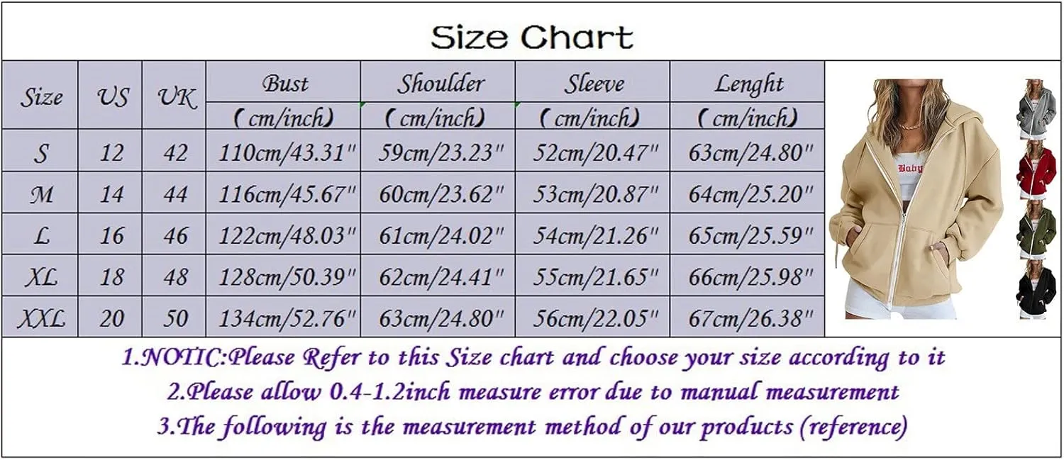 Womens Casual Sweatshirts Full Zipper Hoodies Loose Long Sleeve Drawsting Pullover with Pockets 2024 Fall Workout Tops