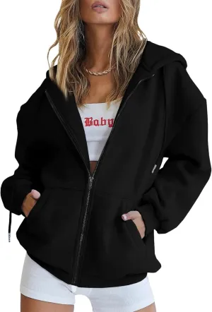 Womens Casual Sweatshirts Full Zipper Hoodies Loose Long Sleeve Drawsting Pullover with Pockets 2024 Fall Workout Tops