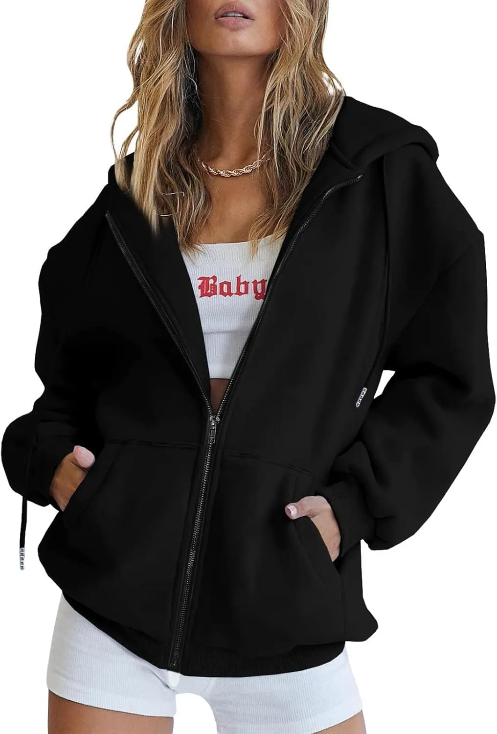Womens Casual Sweatshirts Full Zipper Hoodies Loose Long Sleeve Drawsting Pullover with Pockets 2024 Fall Workout Tops