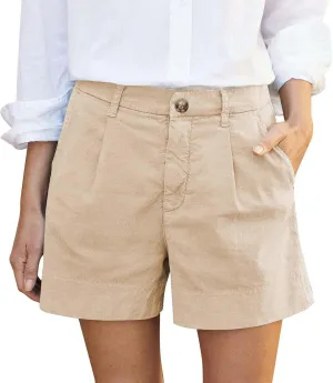 Women's Cotton Linen Shorts Summer Dressy Shorts Trendy High Waisted Bermuda Shorts Casual Comfy Wide Leg Shorts