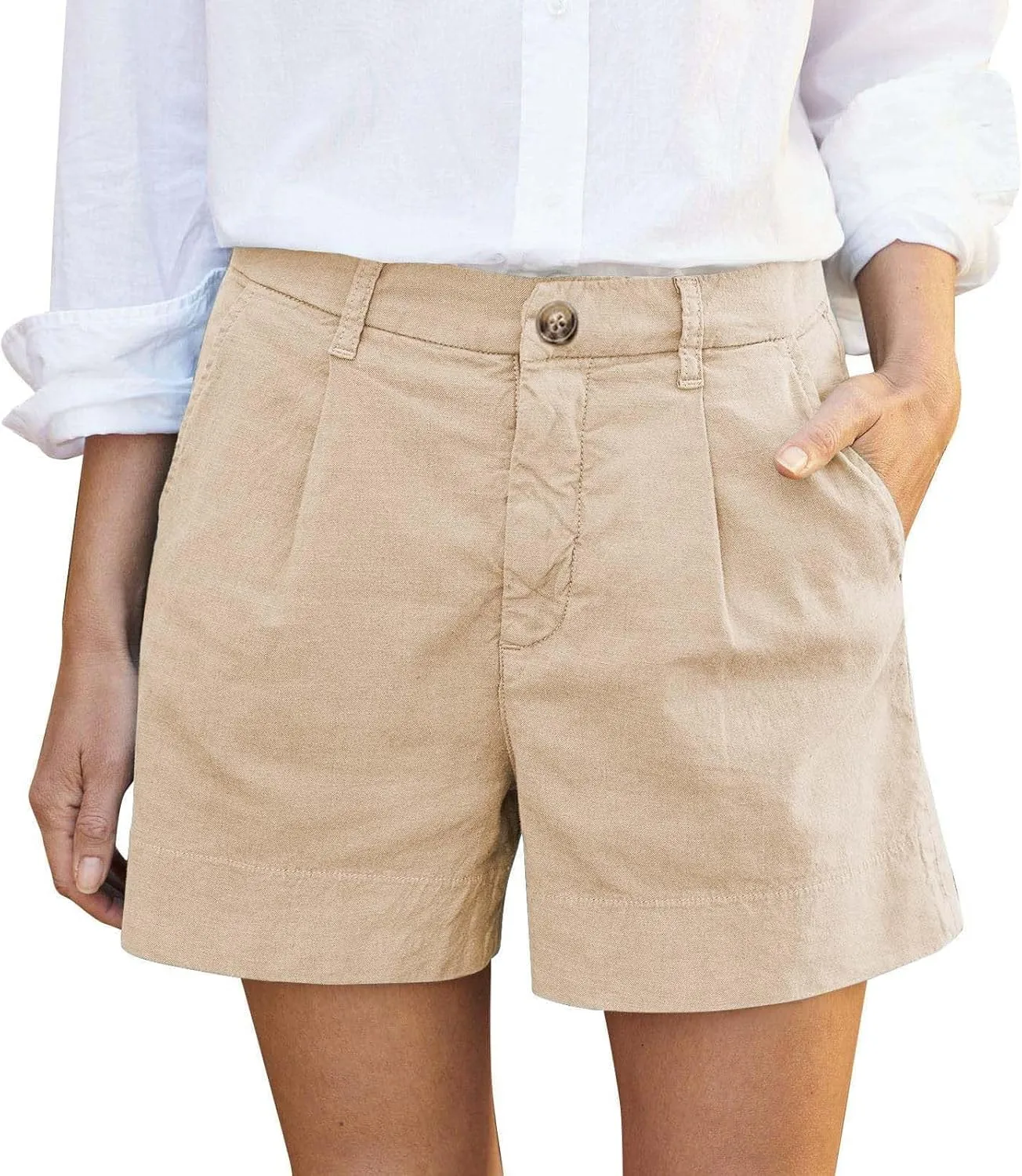 Women's Cotton Linen Shorts Summer Dressy Shorts Trendy High Waisted Bermuda Shorts Casual Comfy Wide Leg Shorts