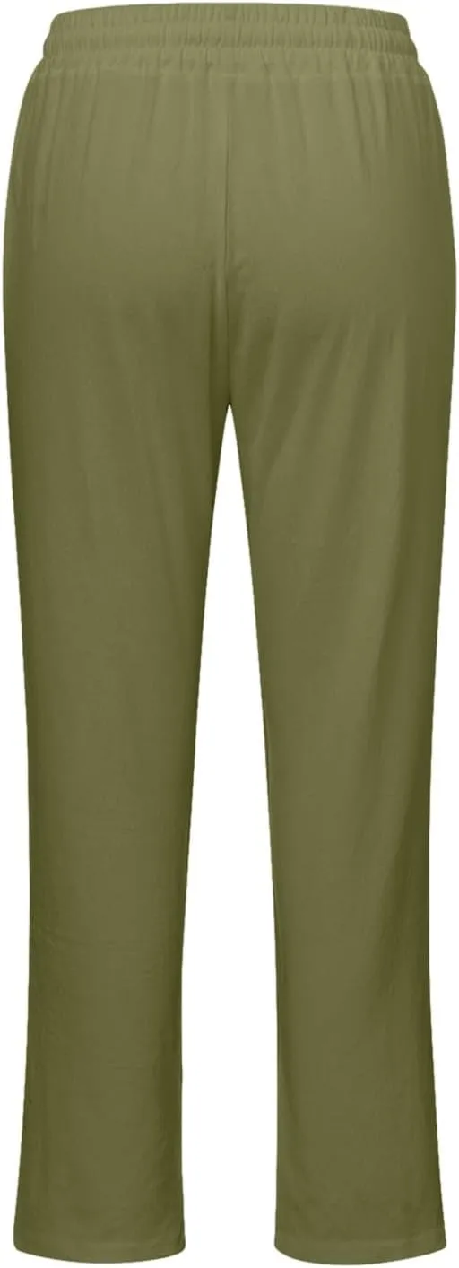 Womens Cotton Pants Summer Long Straight Leg Pants for Women Stretchy Plain Trousers Workout Jogger Pants