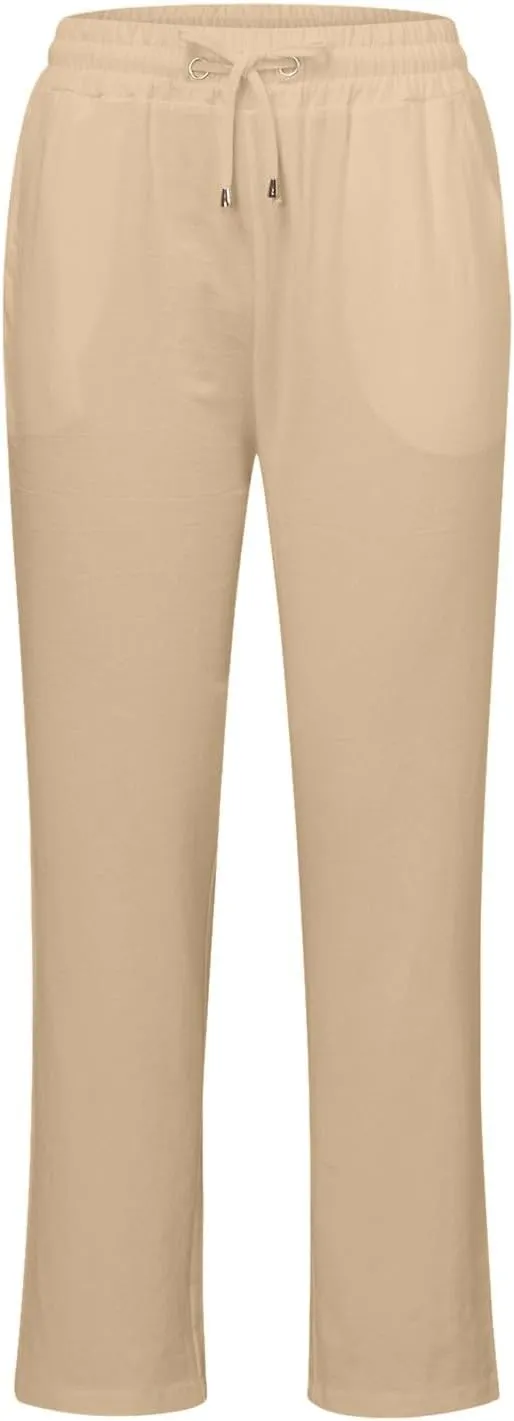 Womens Cotton Pants Summer Long Straight Leg Pants for Women Stretchy Plain Trousers Workout Jogger Pants