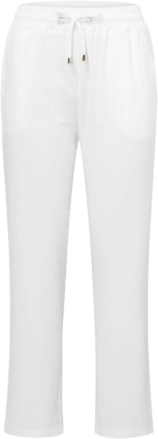 Womens Cotton Pants Summer Long Straight Leg Pants for Women Stretchy Plain Trousers Workout Jogger Pants