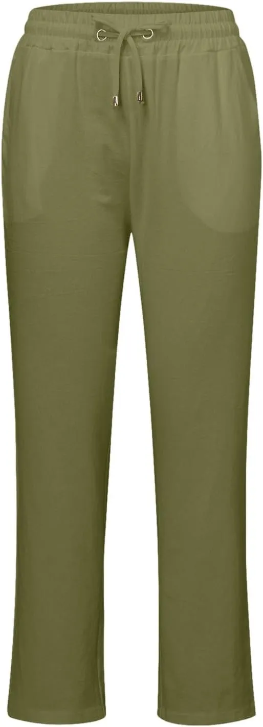 Womens Cotton Pants Summer Long Straight Leg Pants for Women Stretchy Plain Trousers Workout Jogger Pants