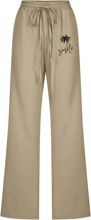 Womens Dress Pants Summer Drawstring High Waist Straight Leg Pants Casual Dressy Work Vacation Beach Trousers with Pockets