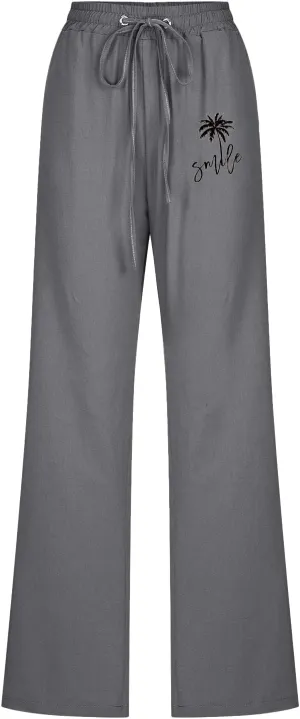 Womens Dress Pants Summer Drawstring High Waist Straight Leg Pants Casual Dressy Work Vacation Beach Trousers with Pockets