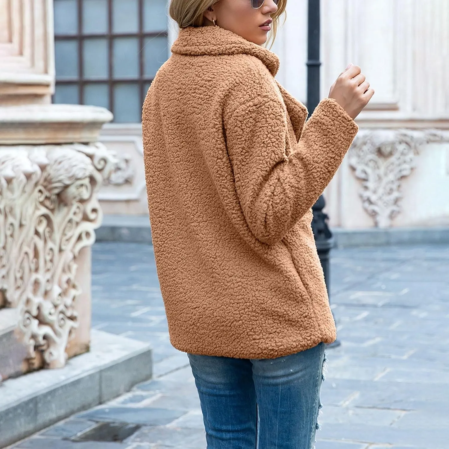 Womens Fleece Sherpa Jackets Winter Oversized Zip Up Casual Coats Fuzzy Outerwear 2024 Warm Clothes with Pockets