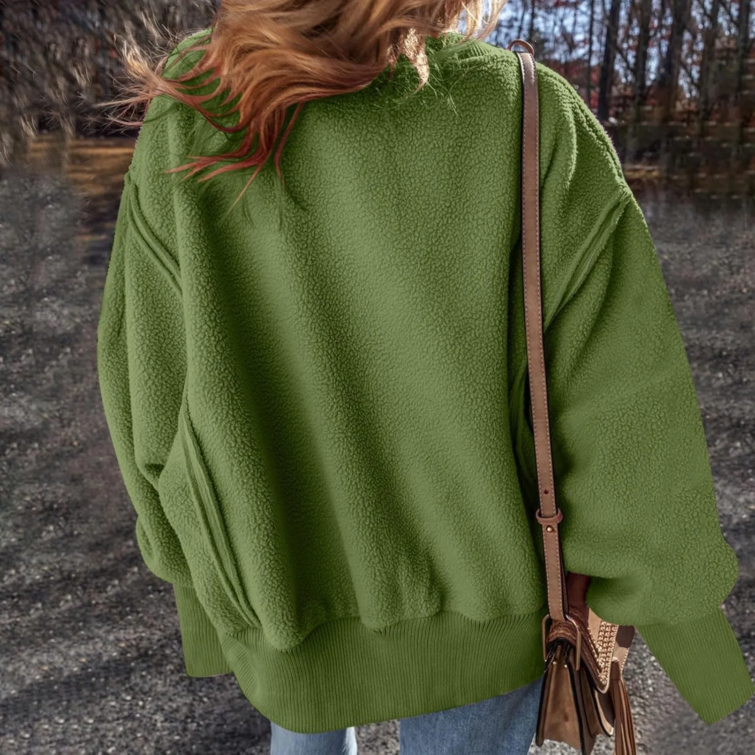 Women's Fleece Sweatshirt Winter Casual Fuzzy Warm Sweatshirt Long Sleeve Patchwork Sherpa Pullover Tops