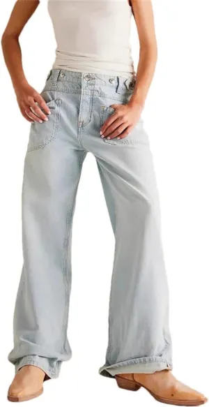 Women's Floor Length Denim Pants High Waist Wide Leg Straight Jeans Y2k Streetwear Trousers