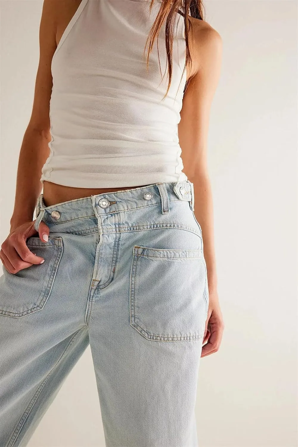 Women's Floor Length Denim Pants High Waist Wide Leg Straight Jeans Y2k Streetwear Trousers