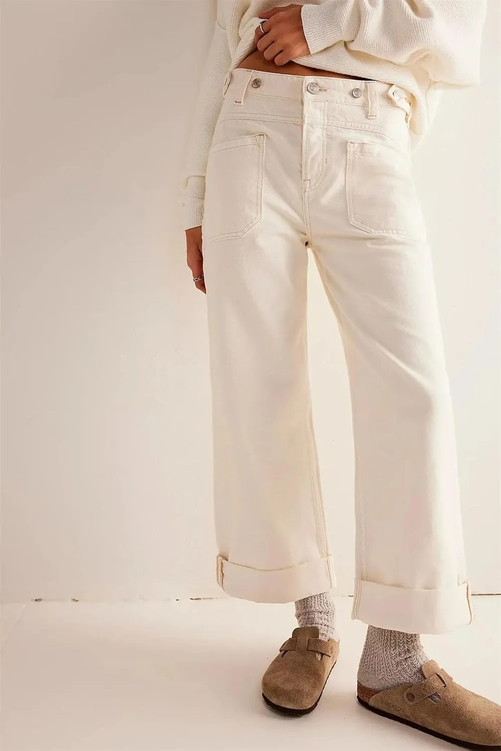 Women's Floor Length Denim Pants High Waist Wide Leg Straight Jeans Y2k Streetwear Trousers