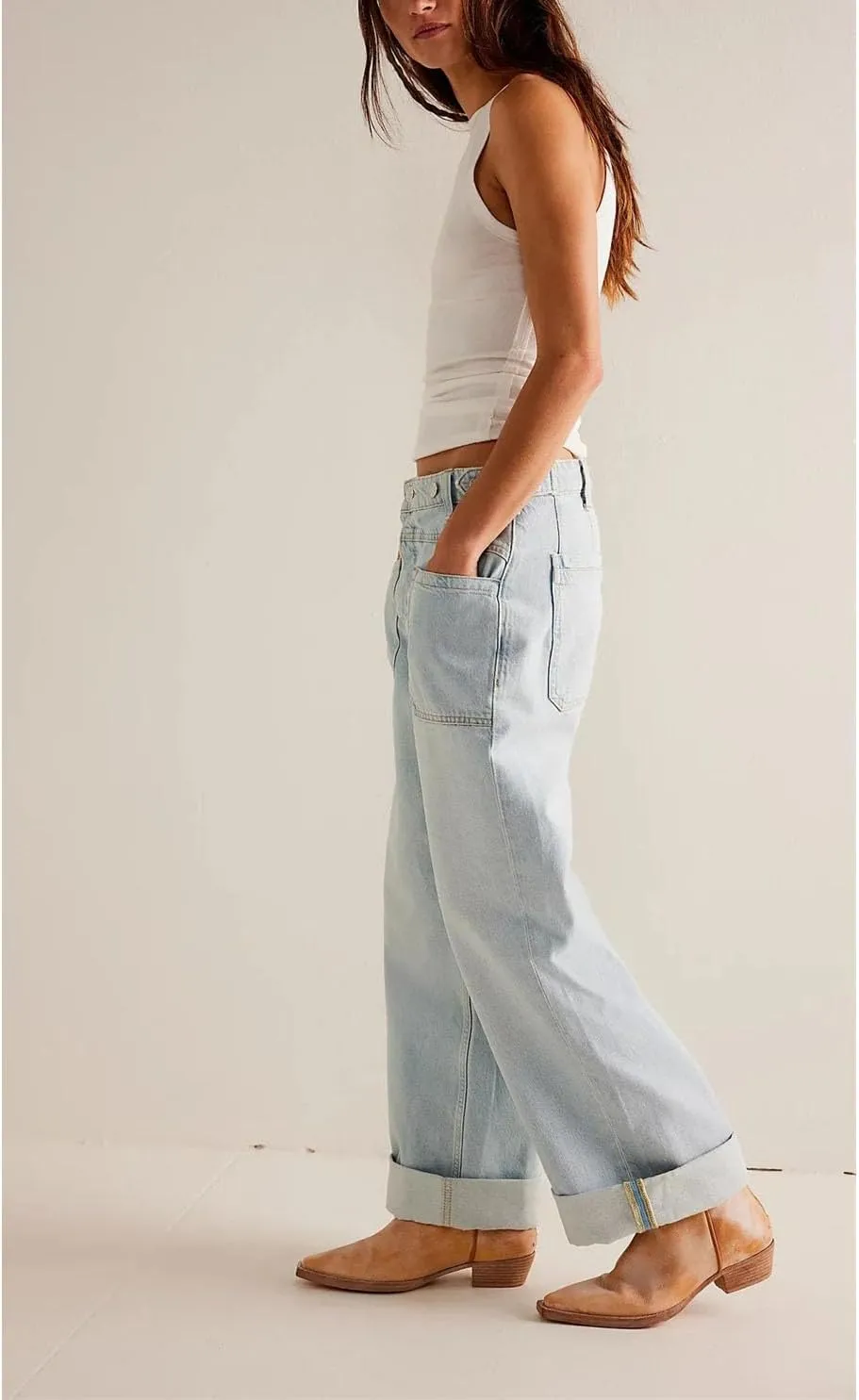 Women's Floor Length Denim Pants High Waist Wide Leg Straight Jeans Y2k Streetwear Trousers