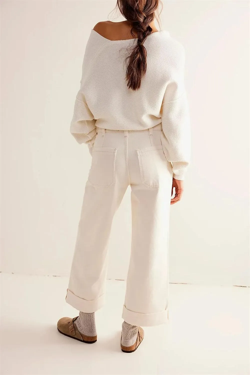 Women's Floor Length Denim Pants High Waist Wide Leg Straight Jeans Y2k Streetwear Trousers
