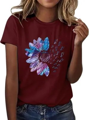Womens Graphic Tees Sunflower Shirts Vintage Flower Graphic Tees Shirts Inspirational Tees Casual Tops