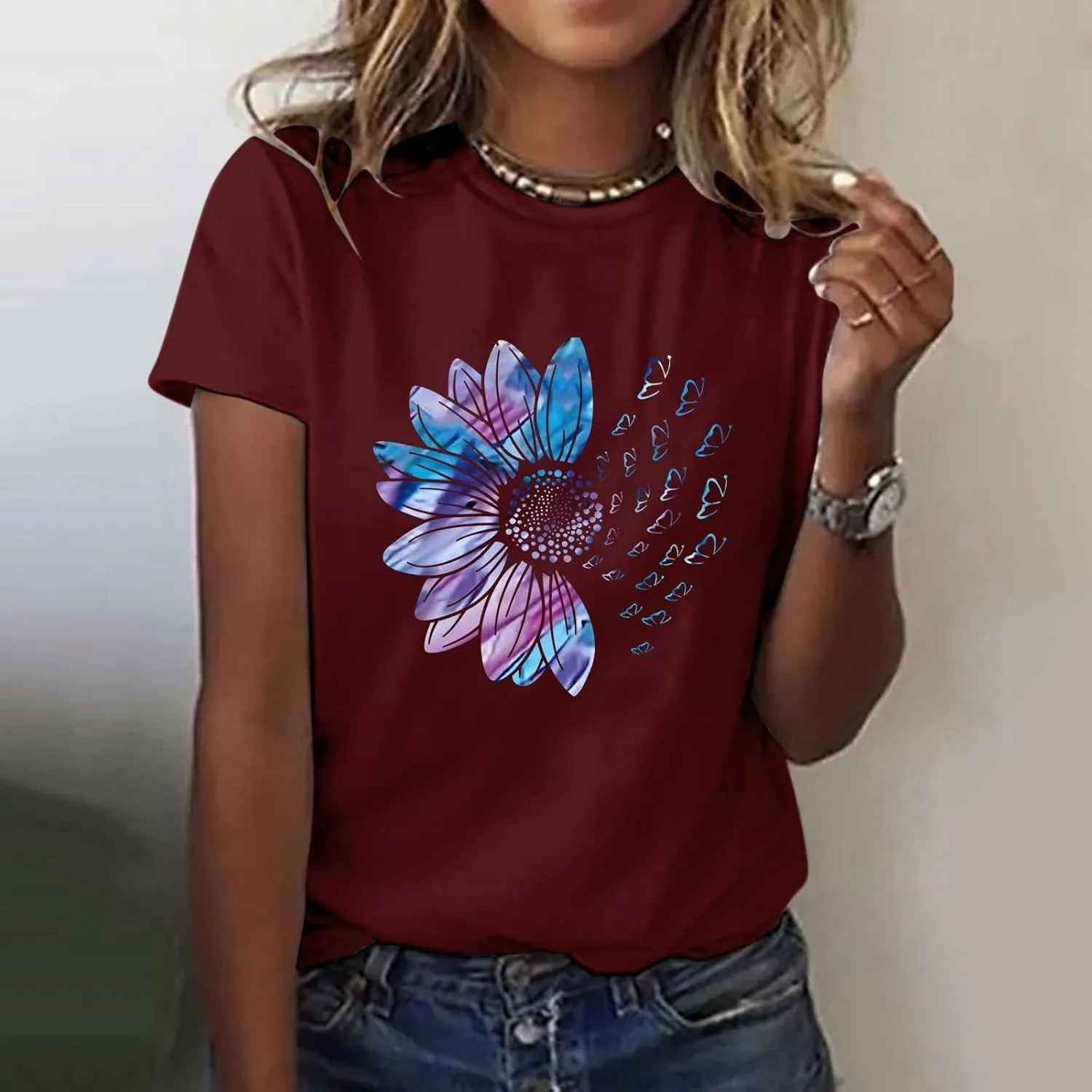 Womens Graphic Tees Sunflower Shirts Vintage Flower Graphic Tees Shirts Inspirational Tees Casual Tops